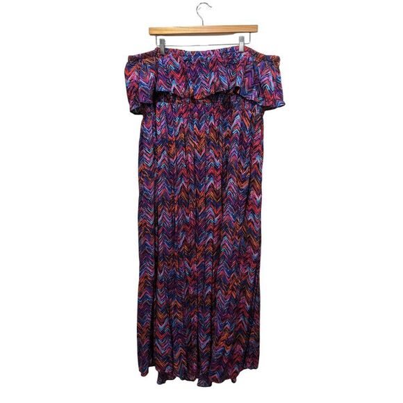 New! Maxi Challis Smocked  Ruffle Strapless Off Shoulder Flowy Dress, 4(4X/26) - Picture 5 of 7